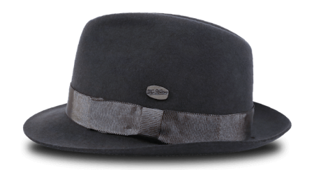 Chapéu de Feltro Cinza, clássico estilo Fedora, unissex, com feltro especial composto por Pêlo de Lebre (7%) e Pêlo de Lã (93%). Entrega em todo o Brasil.